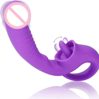 Vibromasseur télescopique en silicone et TPE pour femmes, avec fonction de léchage de langue, jouet sexuel féminin