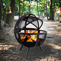 Nouveau design 30 pouces boule en métal noir sphère extérieur foyer bol avec couvercle poêle ensemble bois de chauffage en acier pour patio jardin utilisation