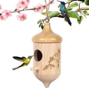 Wren balanço de madeira para fora, artesanato folk, decoração ao ar livre, pássaro, hummingbird, casa de pássaros, ninho para fora