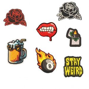 New Punk Style Iron on Embroidery Rock <b>Lighter</b> Beer Rose Stay Weird Patch for Clothing Bag Jeans Decoration - Product Image 1