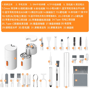 Kit de nettoyage multifonction 33-en-1 pour téléphones, tablettes, claviers, écouteurs (iPhone, <span class=keywords><strong>Samsung</strong></span>, AirPods), avec brosse et outil de retrait de touches, et nettoyant d'écran - Product Image 6