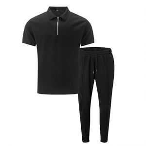 Wholesale Eco-Friendly Twill 100% Polyester Fashion Streetwear Men's Casual Two-Piece Summer Set Solid Color Collar - Product Image 2