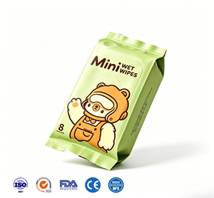8 lingettes humides pour bébé, mini format de poche, sans alcool, lingettes nettoyantes pour nourrissons, pour les voyages et l'extérieur, antibactériennes, OEM/ODM - Product Image 1