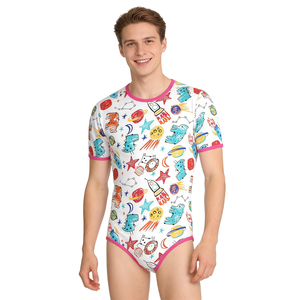 Mono de Algodón (95%) y Spandex (5%) con Estampado de Cohete para Adultos, Pijama Enterizo <span class=keywords><strong>ABDL</strong></span> con <span class=keywords><strong>Manga</strong></span> Corta y Broches en la Entrepierna para Mujer - Product Image 3