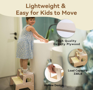 <span class=keywords><strong>Tabouret</strong></span> d'aide à la toilette pour tout-petits en bois à 2 marches, de haute qualité, durable, multifonctionnel et écologique, pour lavabo de salle de bain - Product Image 2