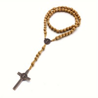 Chapelet catholique Crucifix bijoux religieux Saint Benoît charme croix pendentif jésus 10mm perles de bois chapelets faits à la main en gros