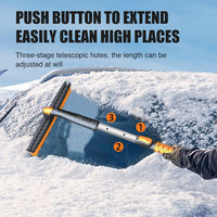 Pelle extensible 3-en-1 avec grattoir ergonomique en mousse, brosse pivotante à poils en silicone et raclette pour pare-brise de voiture