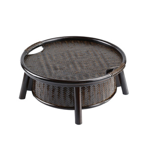 Boîte de rangement en bambou tissé à la main, panier rond avec pieds pour fruits, thé, papeterie, décoration de la maison - Product Image 5