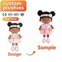 Poupée en peluche personnalisée pour fille à peau noire, poupée ballerine en peluche douce avec cheveux bouclés et bandeau lapin, jouet en peluche pour enfants OEM ODM, vente en gros