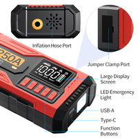 Démarreur de batterie 2-en-1 avec pompe à air 2000A, charge USB, lumière d'urgence LED, affichage numérique, booster de batterie 12V 8000mAh, gonflage des pneus