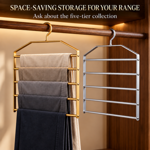 Porte-<span class=keywords><strong>pantalons</strong></span> et jupes à 5 niveaux en alliage d'aluminium, rose doré, organisateur de vêtements multicouche pour armoire - Product Image 2