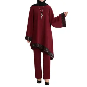 Pleated मुस्लिम ब्लाउज सूट ईद महिलाओं के Modeste ब्लाउज एट Chemises सूट EiModest वस्त्र महिलाओं आरामदायक ब्लाउज और पैंट सूट
