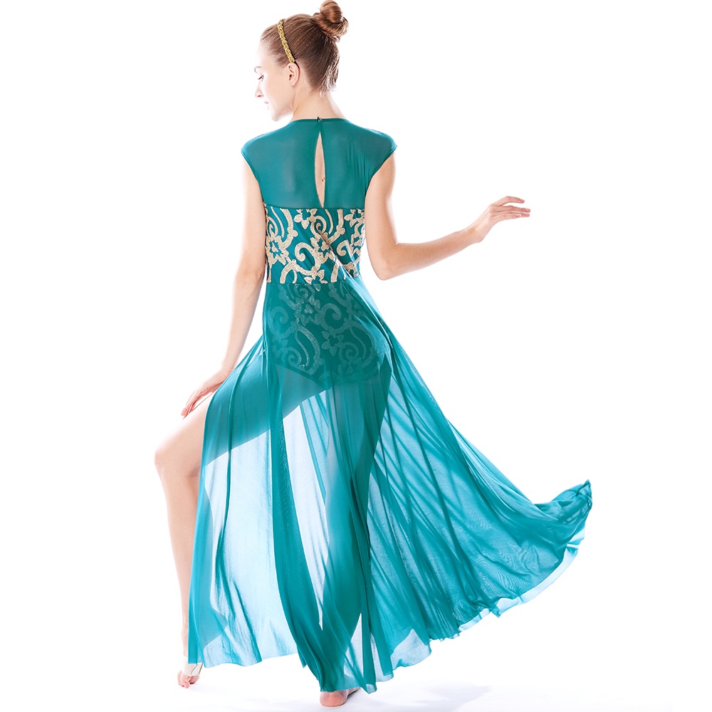 MiDee Elegant Modern Dance Costume, Retro Sequin Lyrical Dress for Women,  Perfect for Stage Performances and Dance Practice