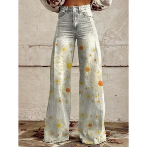 Pantalon décontracté en <span class=keywords><strong>jean</strong></span> vintage grande taille pour <span class=keywords><strong>femme</strong></span>, taille mi-haute, délavé, coupe évasée, idéal pour l'été – Meilleures ventes - Product Image 3