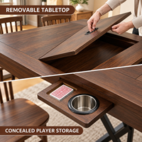Table de jeu et de salle à manger en MDF 2026 avec grand espace de jeu, plateau amovible, tapis de jeu, 6 porte-gobelets et plateau pour loisirs, finition Noyer