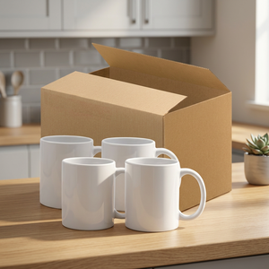 Juego de 4 Tazas de Cerámica Blancas Rectas en Caja de Cartón Corrugado - Product Image 3
