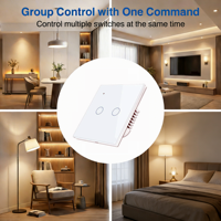 Interrupteur mural intelligent et prise 2 gangues avec écran tactile LED en verre, compatible Tuya Zigbee, pour contrôle via Alexa et Google App, pour la maison