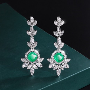 Vintage Eco-friendly Copper Gold Plated Bridal Pendant Earrings Set 8*8MM <b>Emerald</b> Green Zircon Jewellery Set for Women - Product Image 4