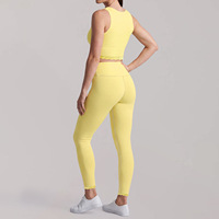 Ensemble de yoga personnalisé pour femme, 2 pièces, à séchage rapide, avec décolleté en V et bordure en dentelle, comprenant un legging taille haute à effet ventre plat et à bord festonné