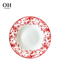 Assiettes de Présentation Florales Rouges Fraîches de 12 Pouces, Ensemble d'Assiettes à Dîner en Porcelaine Fine Écologique, Nouveau Style Chinois, Certifié CE, Décoratif pour Mariage