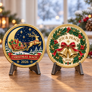 Pièces de monnaie de défi de Noël personnalisées 2026, motif traîneau de rennes et cloches de couronne, objets de collection et cadeaux de fêtes OEM ODM - Product Image 1