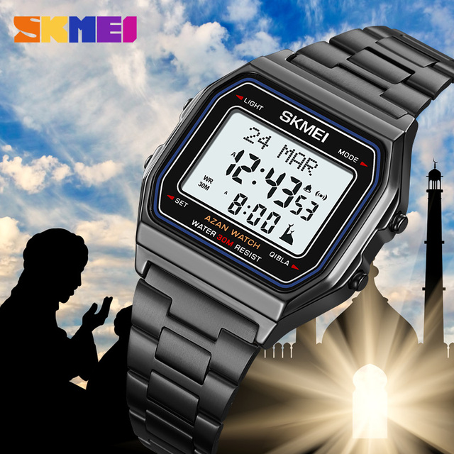 SKMEI Custom Logo Muslim Prayer Alarm Watches Water Resistant Azan Digital Sport Watch Compass Digital Watch