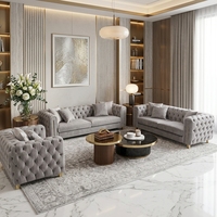 Ensemble Chesterfield de Luxe Postmoderne, Meubles Rembourrés, Canapé Capitonnage Fantaisie en Tissu Postmoderne 3+2+1 pour Villa