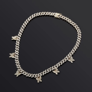Hip-Hop-Schmuck 8mm Messingbasis Gold&Silber&Roségold Plattiert mit CZ-Steinen Besetzt Modische Iced-Out Schmetterling Cuban Link Halskette - Product Image 3
