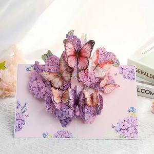 Ventes d'usine : Carte pop-up 3D avec motif d'hortensia et <span class=keywords><strong>de</strong></span> papillon, cartes <span class=keywords><strong>de</strong></span> <span class=keywords><strong>remerciement</strong></span> - Product Image 1