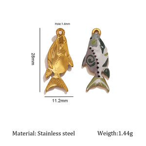 Dijes Personalizados Impermeables de Acero Inoxidable 316L con Baño de Oro de 14k/18k y Esmalte, con Diseño de Pez, para la Fabricación de Joyas, Pulseras y Collares - Product Image 6