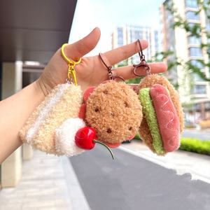 Llaveros LED con Forma de Hamburguesa de Dibujos Animados, Colgantes de Comida con Forma de Pastel de Cereza, Accesorios para Bolsos, Material de Cobre, Diseño de Muñeca Segura - Product Image 1