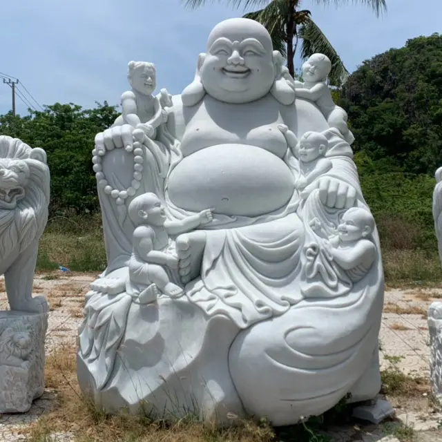 Lachende Boeddha Vietnam Marmer Sculpturen Ontwerp Outdoor Sculptuur Marmeren Decoratie Vietnam Marmer Sculpturen