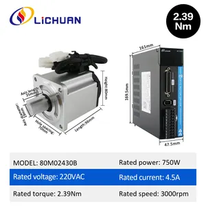 Lichuan A5 220V 750W AC Servo Motor Controller Kit 3000RPM 2.39N. M 0.75KW AC Servo Driver Motor Kit para máquina láser