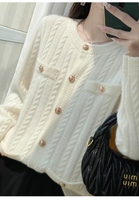 Kardigan Kasmir Baru Musim Gugur dan Musim Dingin Wanita, Mantel Wangi Ringan, Sweater Kasmir Longgar