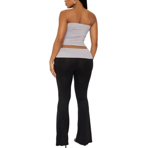 Spot New Strapless Top & Flared Pants Two-Piece <b>Set</b> Color Block Fashion Outfit for Women Fashion - Product Image 4