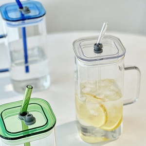 Simpele, heldere, vierkante glazen koffiemok met handvat & rietje, hittebestendig borosilicaat glas, melkglas, hoog borosilicaat glas - Product Image 4