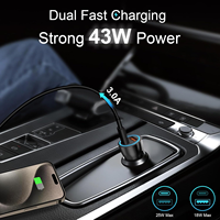 Pengisi daya USB C 43W, adaptor mobil 2-Port PD USB-C QC 3.0 dengan kabel 3.3 kaki untuk iPhone 16 15 dan jam tangan pintar