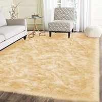 Tapis moderne en fausse fourrure shaggy, tapis de sol super doux et moelleux en latex, lavable, pour salon, chambre, décoration bohème pour la maison