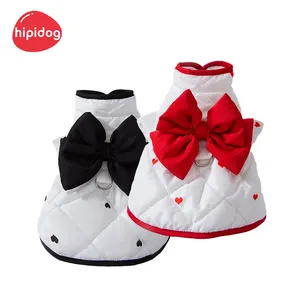 Hipidog Cute Designer Luxury Bow Accessories Pet Clothes Red Black High Quality Autumn Winter Pet Jacket Dog Dress Harness