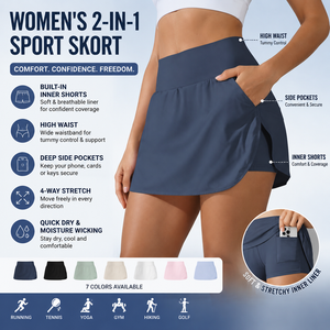 Athletic Golf <strong>Skorts</strong> With Pockets Running Wholesale Tennis Skirts <strong>Women</strong> Casual Workout Built-in Shorts Pickleball Clothing - Product Image 1
