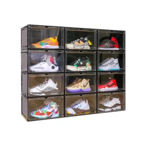 Boîte à chaussures pliante noire, baskets en plastique, ouverte sur le côté, emballage magnétique, rangement, collection 2020