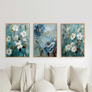 Póster de flores OEM/ODM, lienzo, pintura Floral azul para el hogar, decoración artística de baño, arte de pared personalizado, pinturas de póster personalizadas - Product Image 3