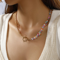 Collar de cadena entrelazada chapado en oro de 18 quilates, resistente al deslustre, con colgantes de botón de resorte, estilo cubano, gargantilla de cable, joyería para mujer
