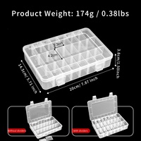 Boîte de rangement en plastique PP transparente recyclable à 24 compartiments carrés pour écrous/pièces électroniques/ouvrils/vis, idéale pour le bureau/la maison, personnalisable