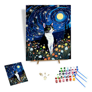 Venta caliente Kit de pintura por números Gato fácil en el cielo estrellado de Van Gogh Pintura por números Pintura acrílica Regalos de cumpleaños de vacaciones - Product Image 1