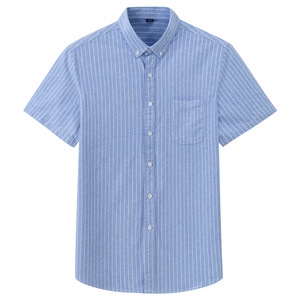 Nieuw zomerhemd voor heren, 100% katoen, effen kleur, gestreept, korte mouwen, casual Oxford, sociaal herenhemd - Product Image 5