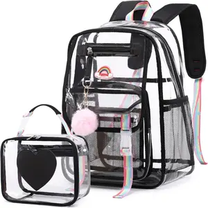 Großhandel Schwerlast-Stadion wasserdichter durchsichtiger Buchsack mit Mittagsbeutel klarer durchsichtiger PVC-Rucksack für Schule Arbeit Reisen