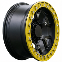 Nouvelles jantes en alliage forgé tout-terrain personnalisées, noir mat, 6 branches, anneau de beadlock simulé jaune vif au centre, 20 mm, 17-20 pouces