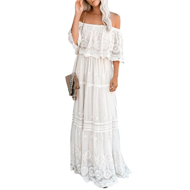 New strapless Bohemian Lace Gown White Beach Dress For Girl