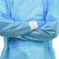 Blouse d'isolement bleue à usage unique non stérile (certifiée CE) – Matériau SMS le plus vendu, manches longues avec poignets tricotés, protection médicale